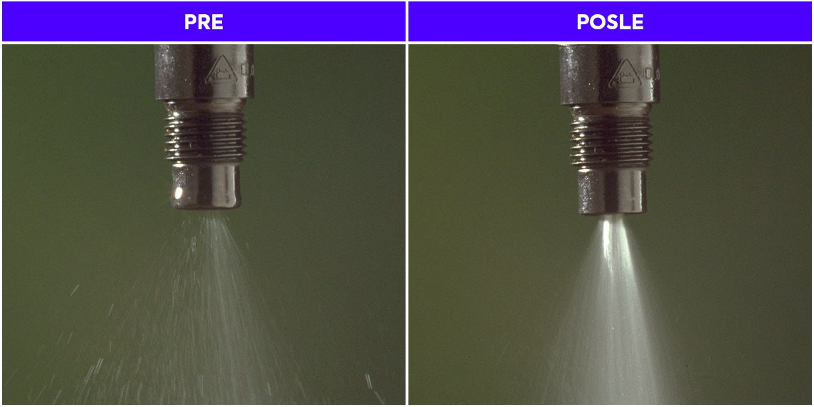 Raspršivanje goriva pre i posle tretmana sredstvom Wynns Injector Cleaner for Petrol Engines Raspršivanje goriva pre i posle tretmana sredstvom Wynns Injector Cleaner for Petrol Engines